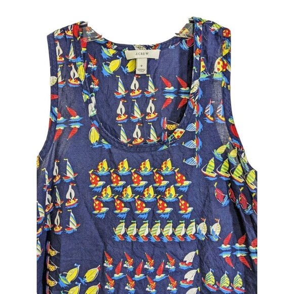 J Crew Tank Top Womens Size 0 Sailboat Print Cotton Sleeveless Navy Blue Multi - Picture 4 of 5